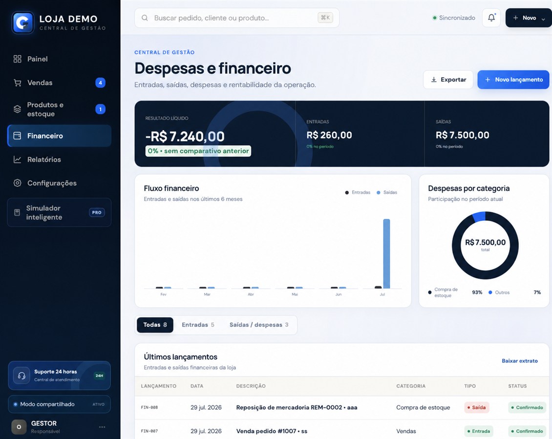 Tela real do financeiro da GC TECH